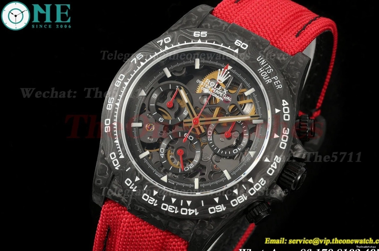 Diw N6F Carbon Daytona DD4801 NY Skeleton Dial 40mm Red 0202